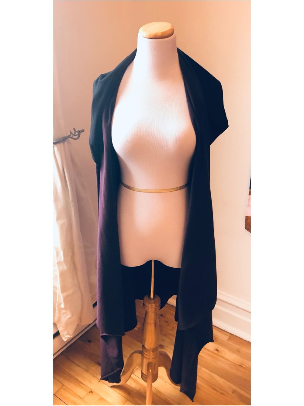Long Hooded Cardigan Wrap in Deep Plum and Black OSFA
